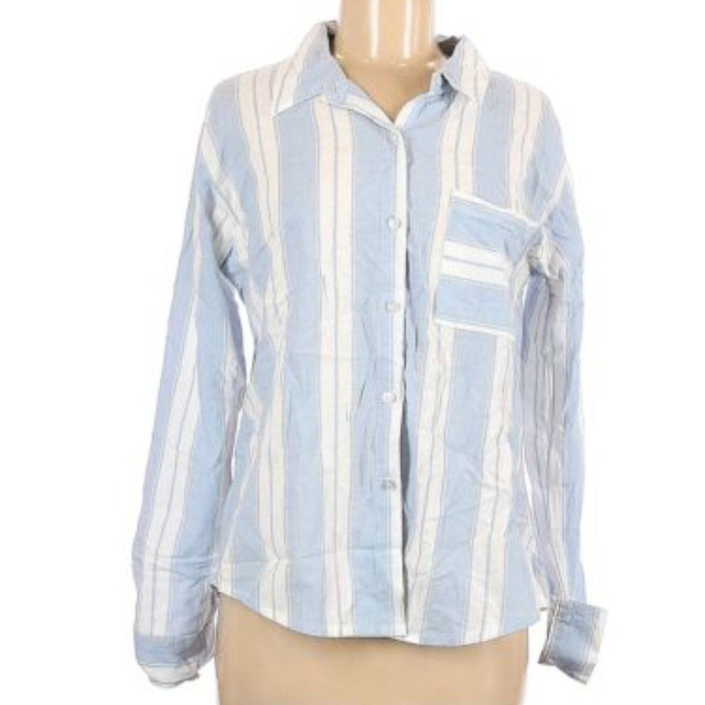 Socialite Striped Cotton Button Down Shirt size Large in Blue